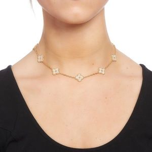 10 Vintage Motif Gold Clovers Solid 925 Silver Lab Diamond Stones 18” Necklace